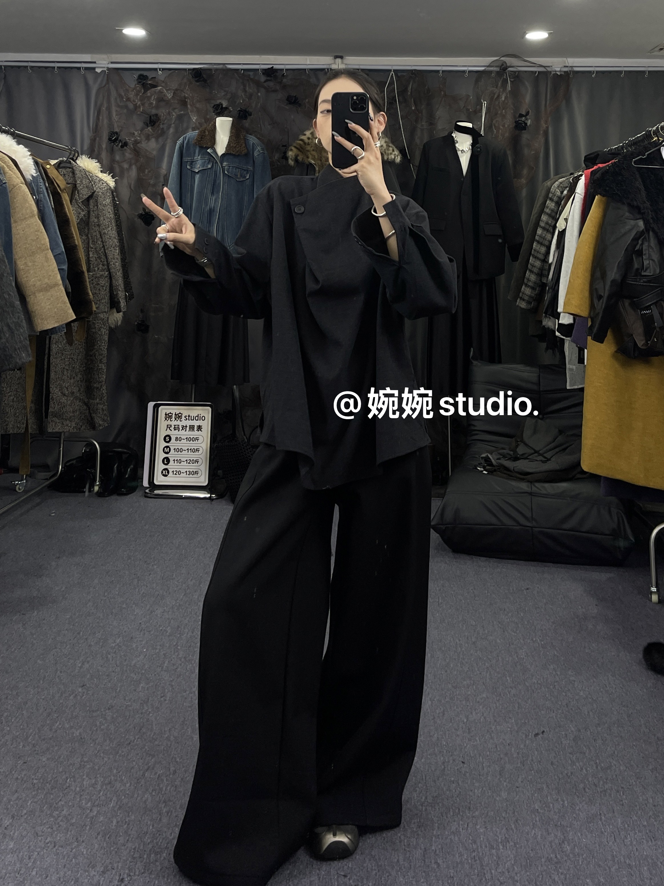 【婉婉studio】休闲日韩设计感套头西装宽松咖啡色单扣秋冬长袖衫