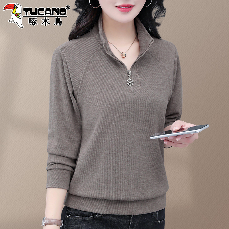 啄木鸟半拉链短款卫衣女款2026新款春秋百搭薄款宽松休闲立领上衣