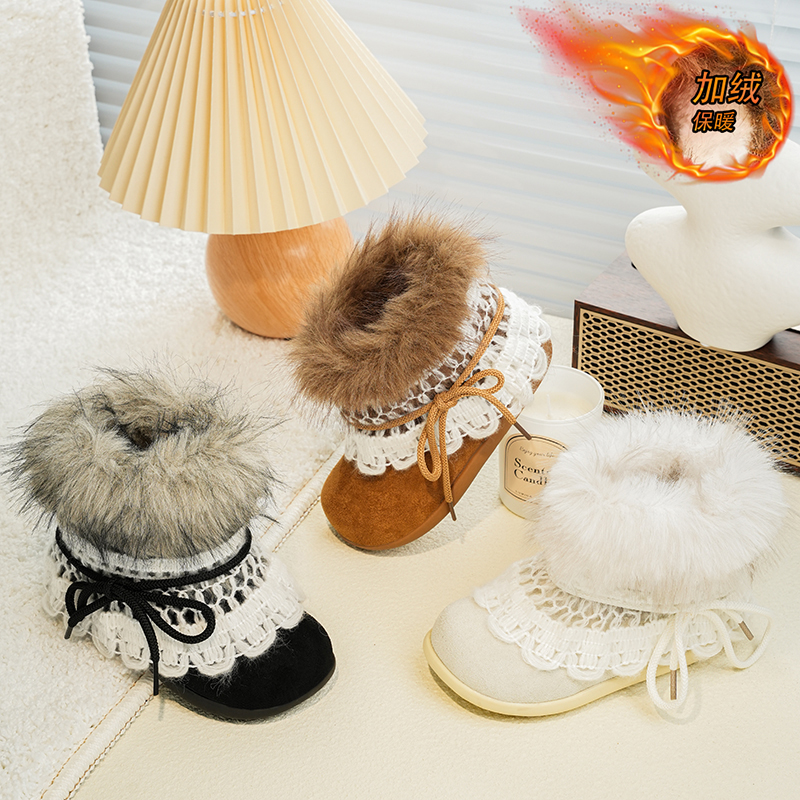 厚底雪地靴女童2025新款冬季加绒加厚毛毛棉鞋保暖防滑东北短靴爆