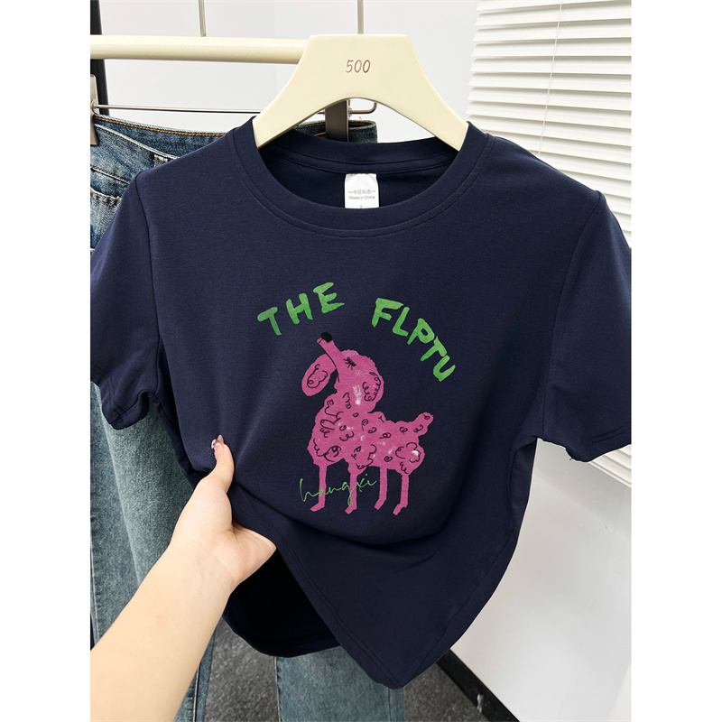 2025新款夏季正肩短袖t恤女装大码胖mm设计时尚百搭圆领半袖上衣