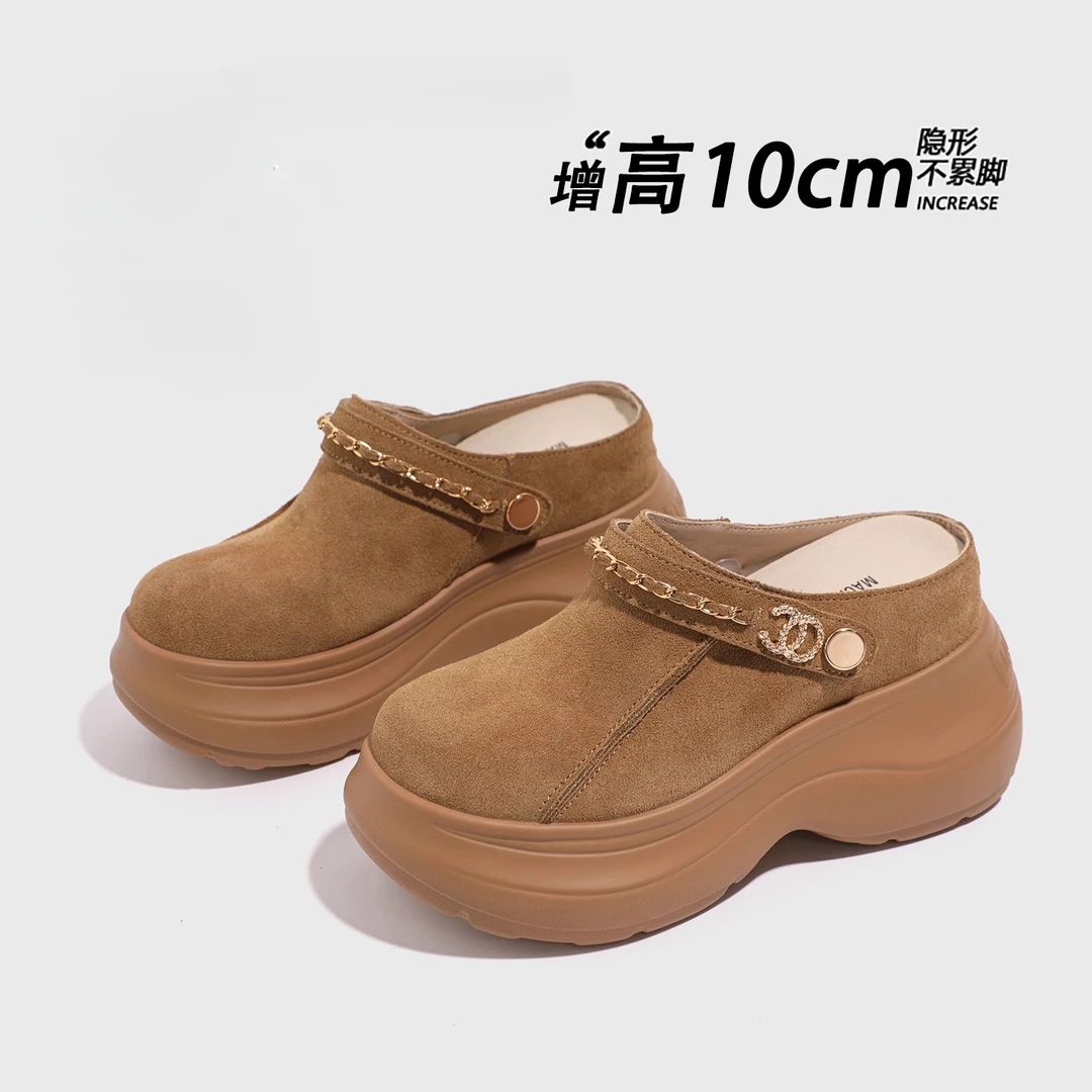 内增高10CM厚底包头半拖鞋外穿女鞋2025秋季新款透气舒适松糕拖鞋