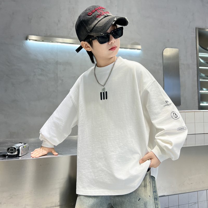 男童t恤春秋打底衫2025中大童休闲韩版长袖洋气男孩儿童上衣潮流5