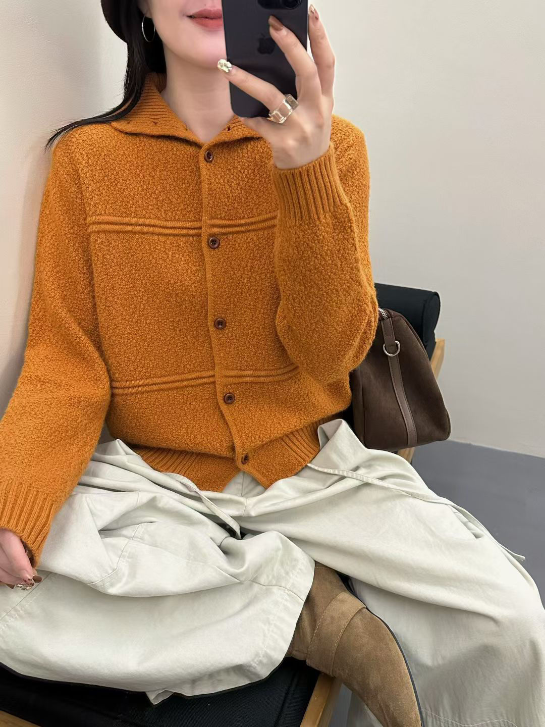 韩系半高领肌理感针织开衫女秋冬新款慵懒风宽松百搭毛衣上衣外套