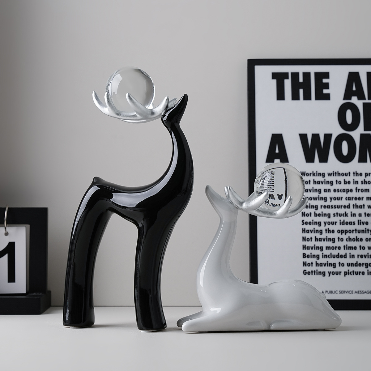 中古黑白高级感水晶鹿摆件家居客厅桌面装饰品乔迁新年礼品