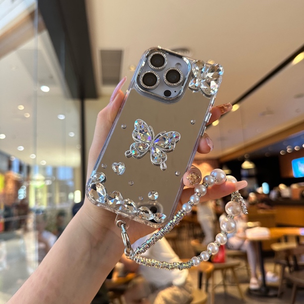 彩钻电镀镜面蝴蝶结适用iPhone16ProMax苹果15手机壳14/13/12女款