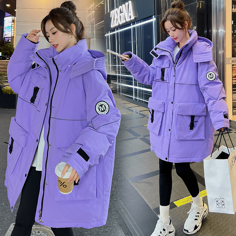 特大码工装派克羽绒服女冬加肥加大胖mm200斤中长款冲锋衣宽松300