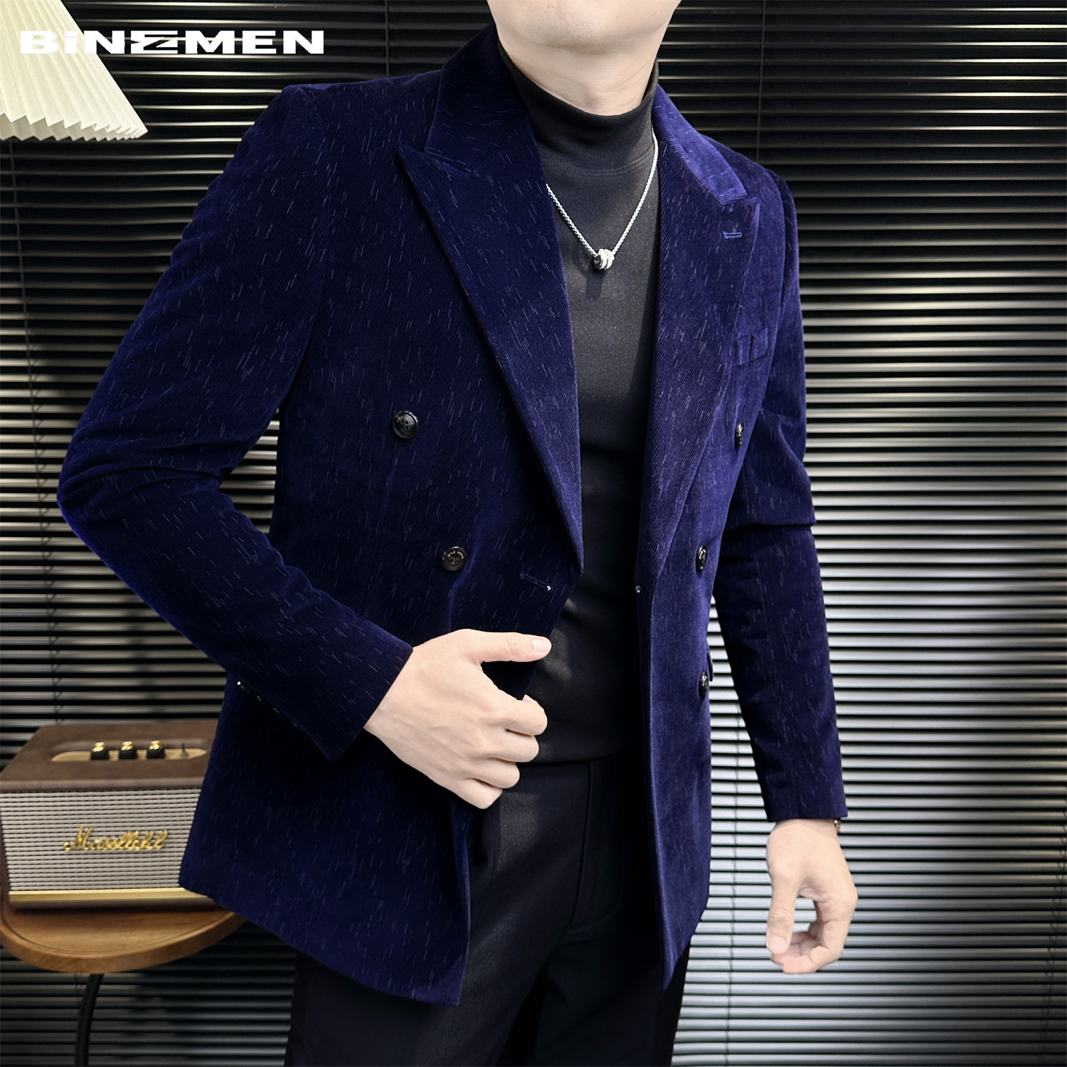 灯芯绒流星纹西装外套男款爆款2025新款商务戗驳领男士小西服套装