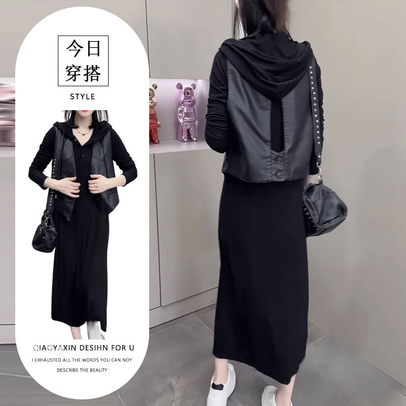 欧美风宽松气质韩版时尚套装中长款黑色百搭暗黑风网红显瘦洋气