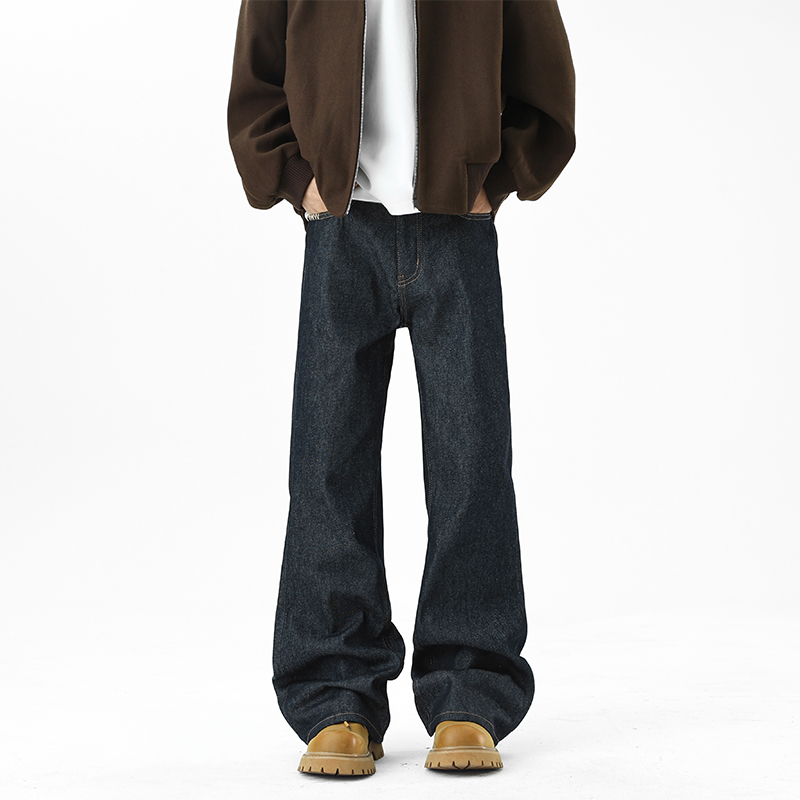 黑色丹宁牛仔裤男款秋季潮牌美式复古直筒裤子痞帅高级感微喇