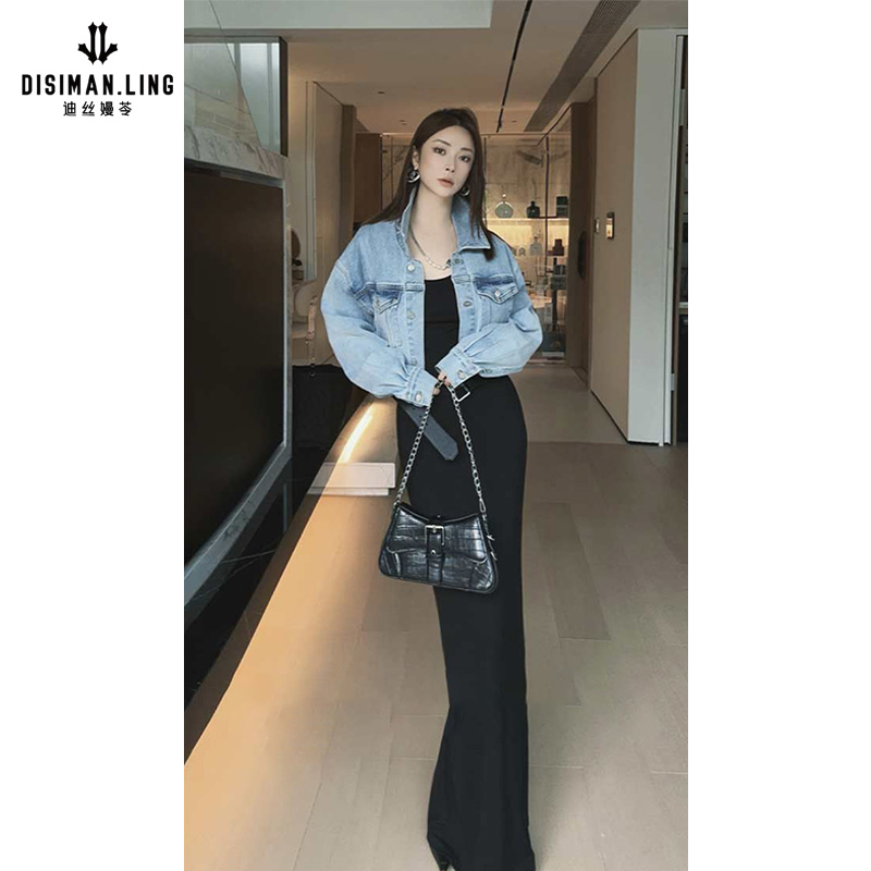 【迪丝嫚苓】黑色粘纤连衣裙时尚显瘦早春穿搭气质性感法式长裙小众