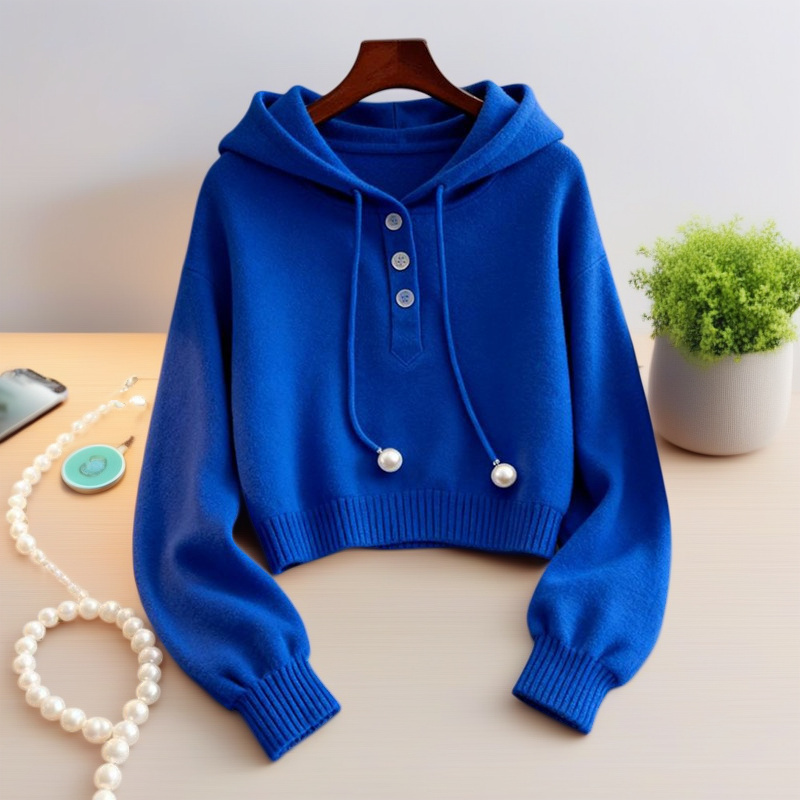 超显白克莱因蓝女款卫衣2025秋冬新款爆款洋气时髦抽绳连帽时尚上