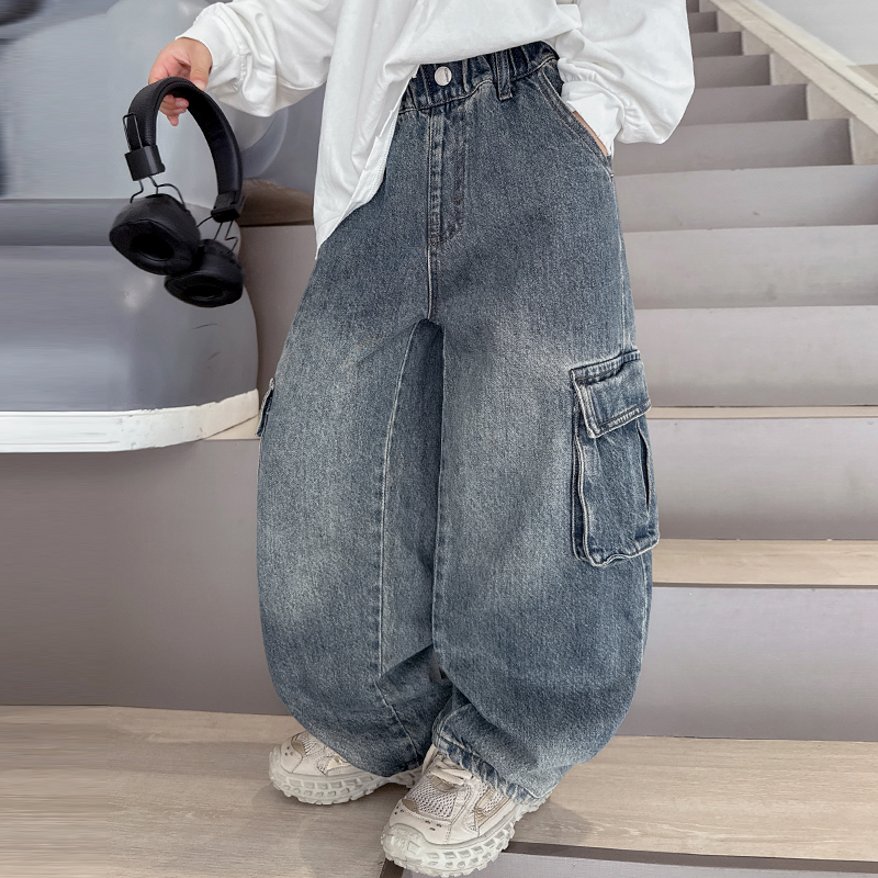 男童秋季裤子炸街儿童牛仔老爹裤2025春秋新款韩版痞帅宽松阔腿裤