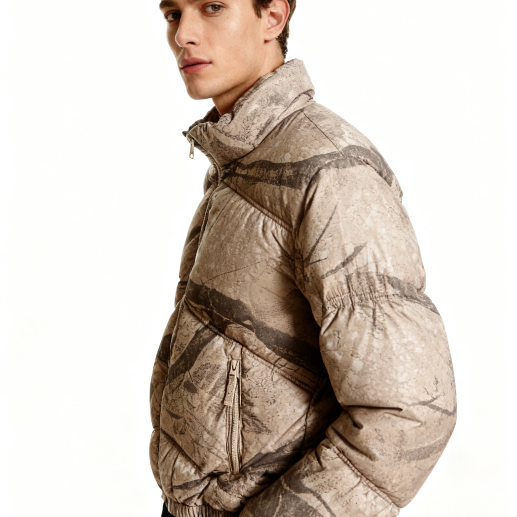 西班牙订单！加厚保暖印花立领美式休闲短款棉衣男士秋冬面包服