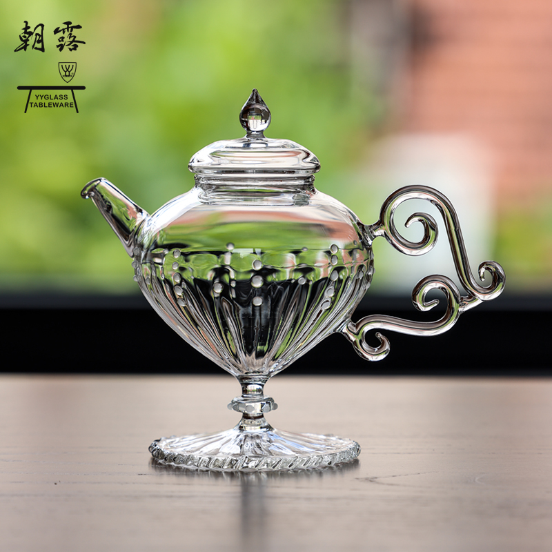 yyglass雅雅朝露系列高硼硅耐热玻璃手工茶壶高足转运壶顺风顺水