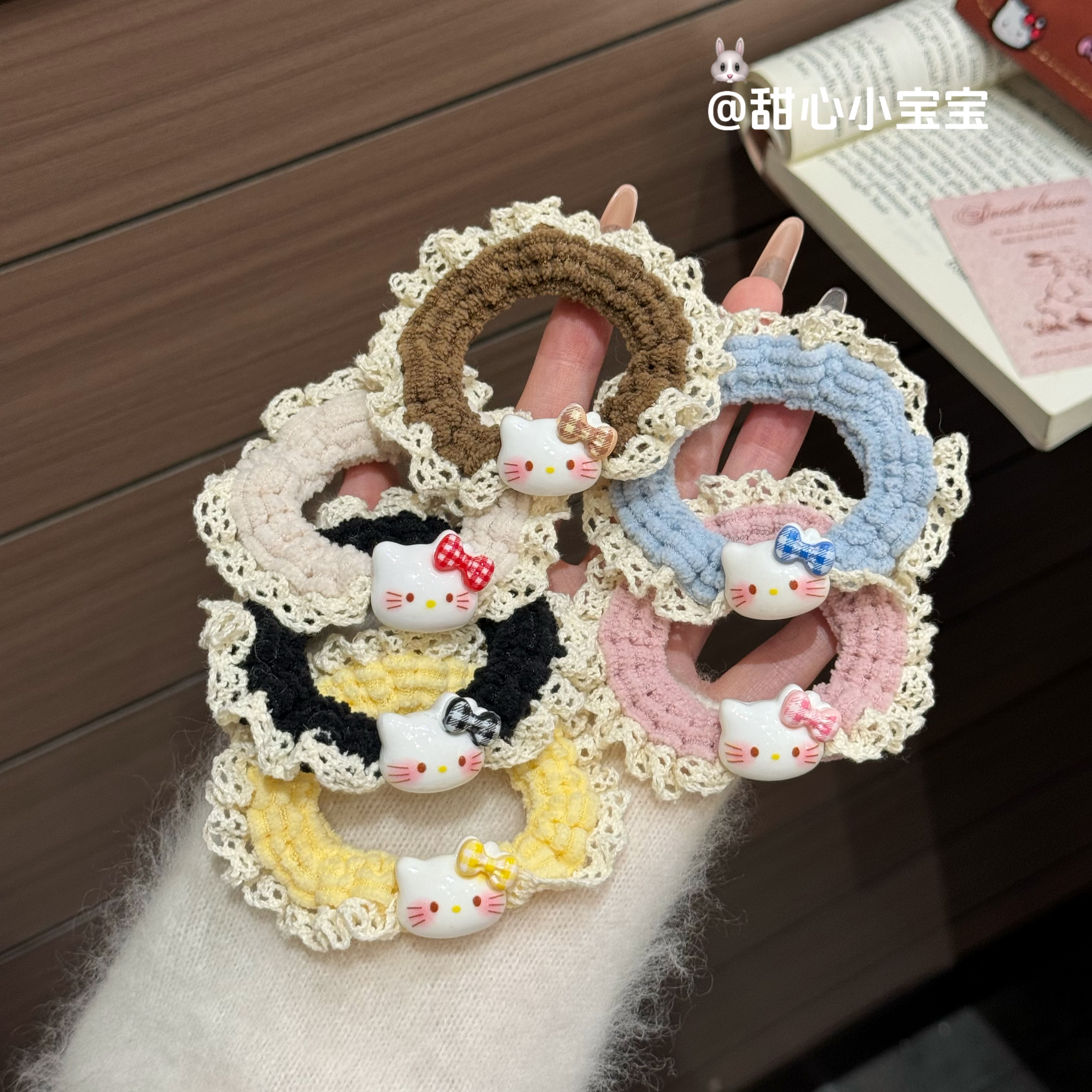 甜美蕾丝花边KT猫发圈少女卡通百搭马尾小肠圈高颜值森系ins发YL