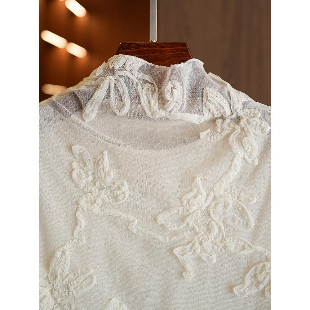 BPQR气质名媛高端欧货时尚小衫秋季织带盘花立领套头雪纺衫上衣女