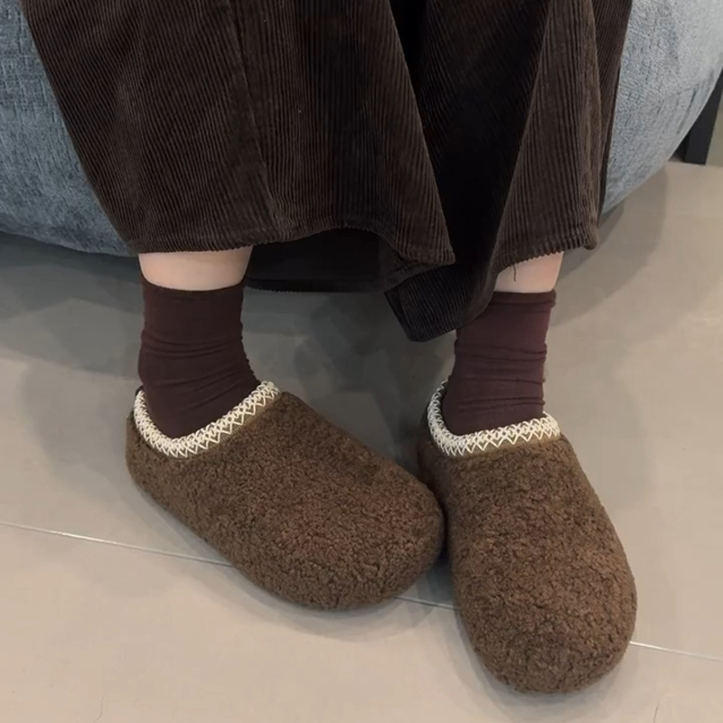 羔羔毛~毛绒包头半拖鞋女2025秋冬新款厚底休闲勃肯鞋一脚蹬毛拖