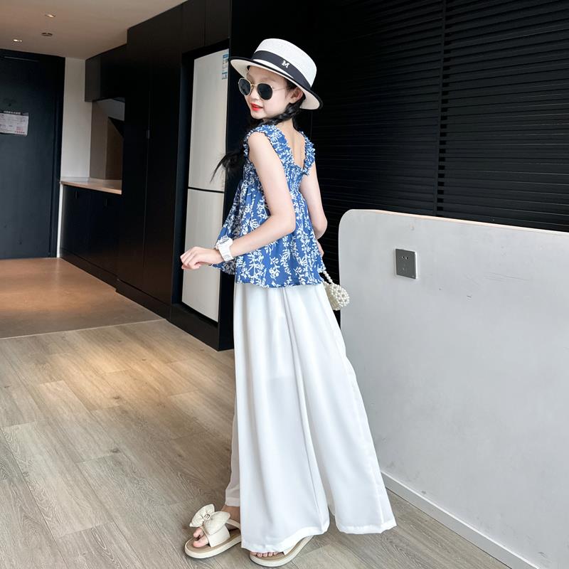女童夏季吊带套装2025新款中大童6-12岁15岁碎花吊带背心裙两件套