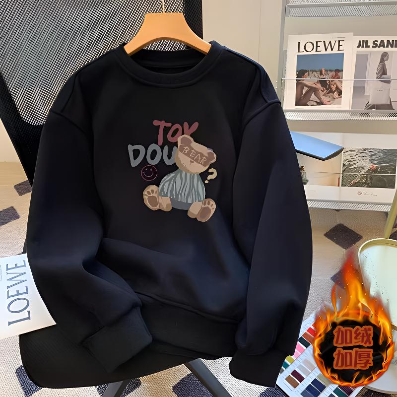 儿童青少年男童加绒卫衣秋冬款加厚中大童宽松休闲女孩外套上衣服