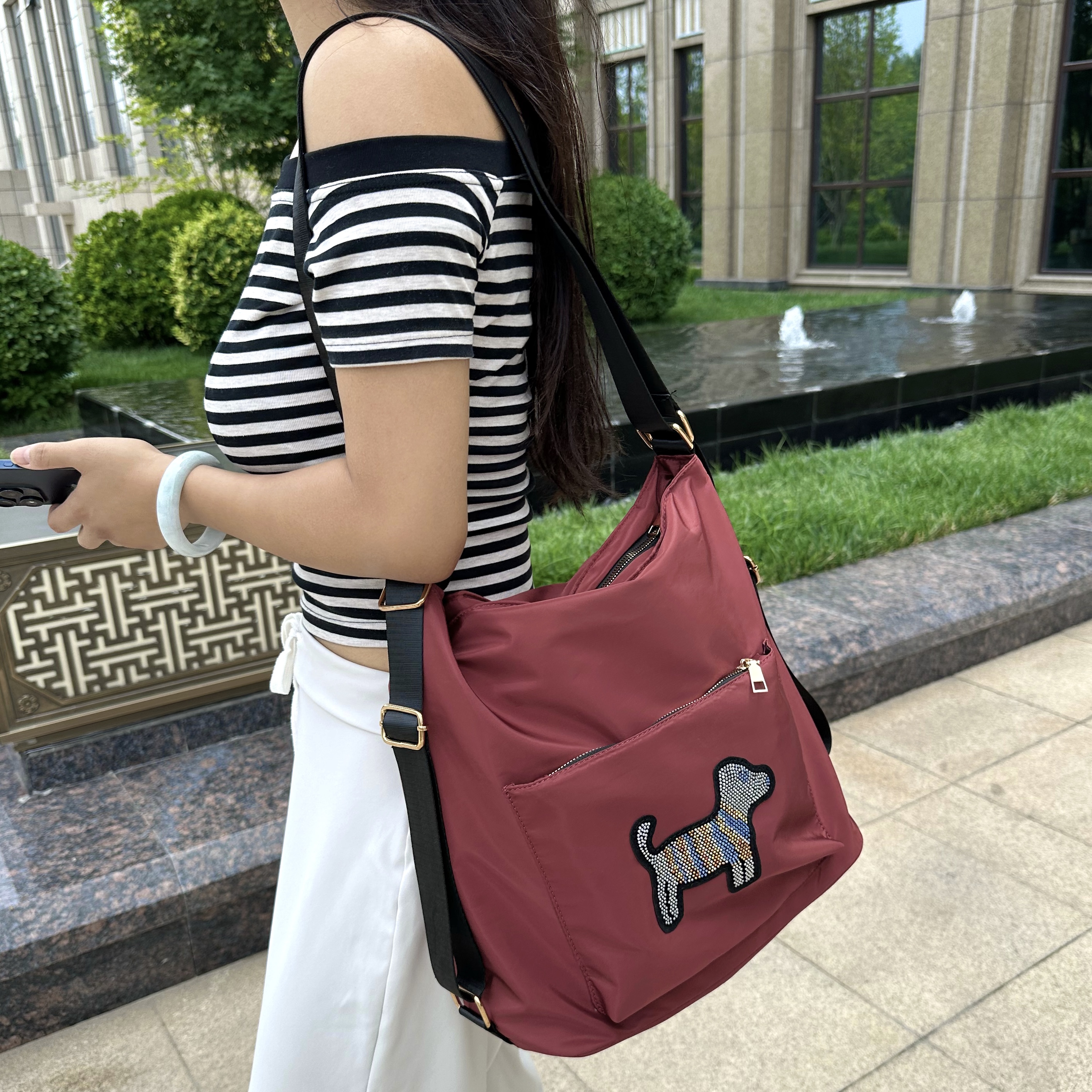 多功能大容量双肩包单肩包斜挎包妈咪包通勤休闲便携闪钻小狗包包