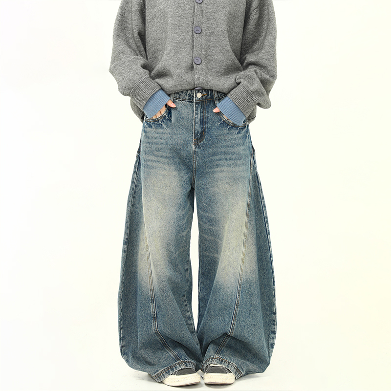 URBAN CODE美式复古弯刀裤男女小众设计感阔腿宽松牛仔裤情侣裤子