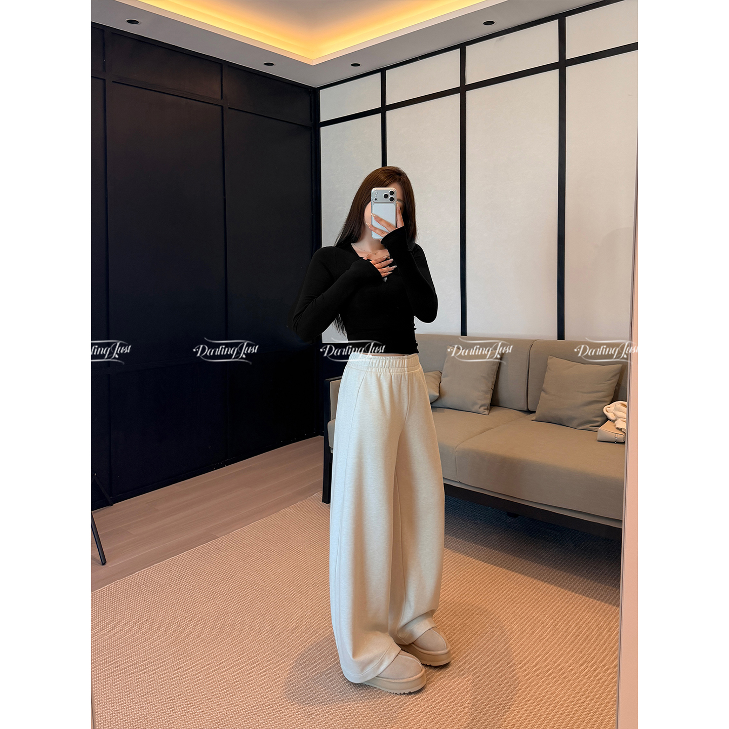 DarlingJust小野墩墩[怒推香蕉裤]高克重加厚卫裤秋冬慵懒休闲裤