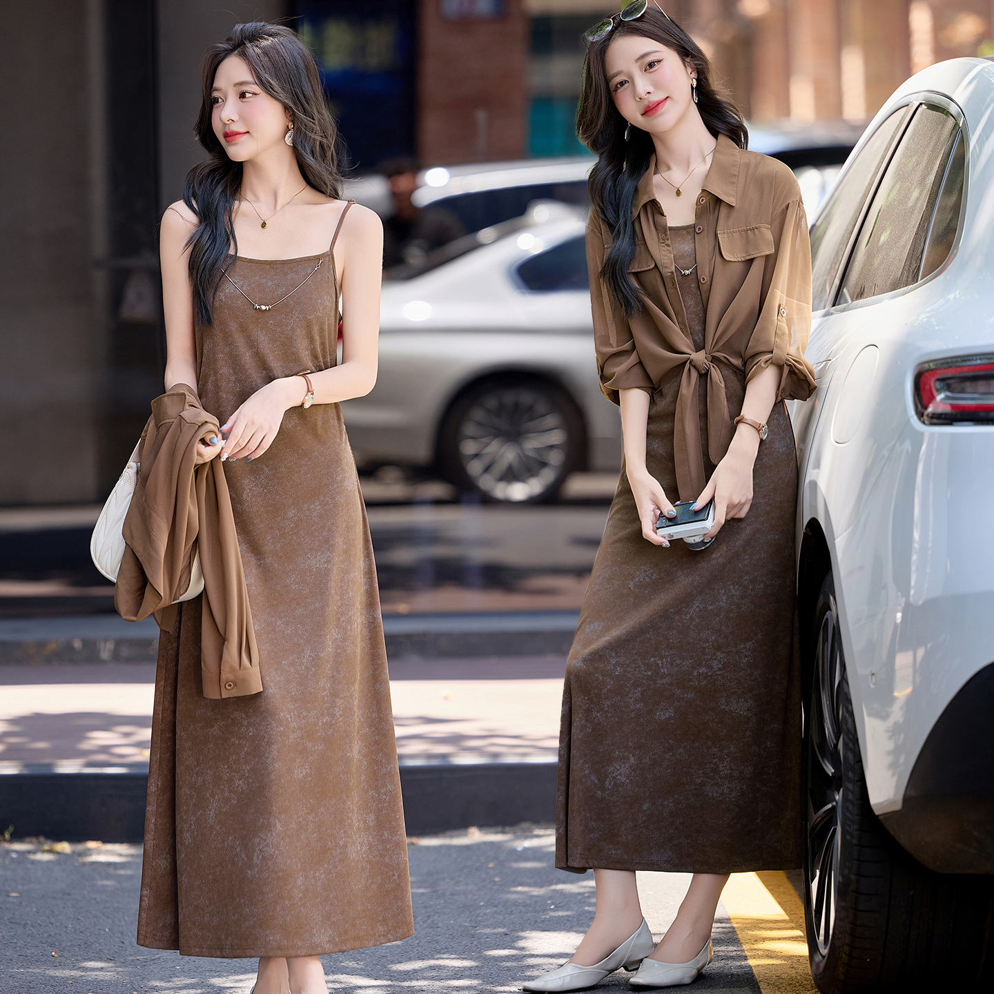 韩系穿搭衬衫吊带时尚套装裙女2025夏季爆款休闲显瘦超好看两件套
