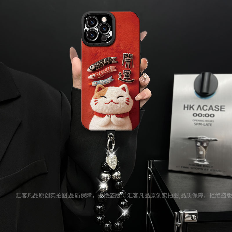 适用【苹果/oppo/华为/vivo/小米】开运招财猫网红防摔全包手机壳女