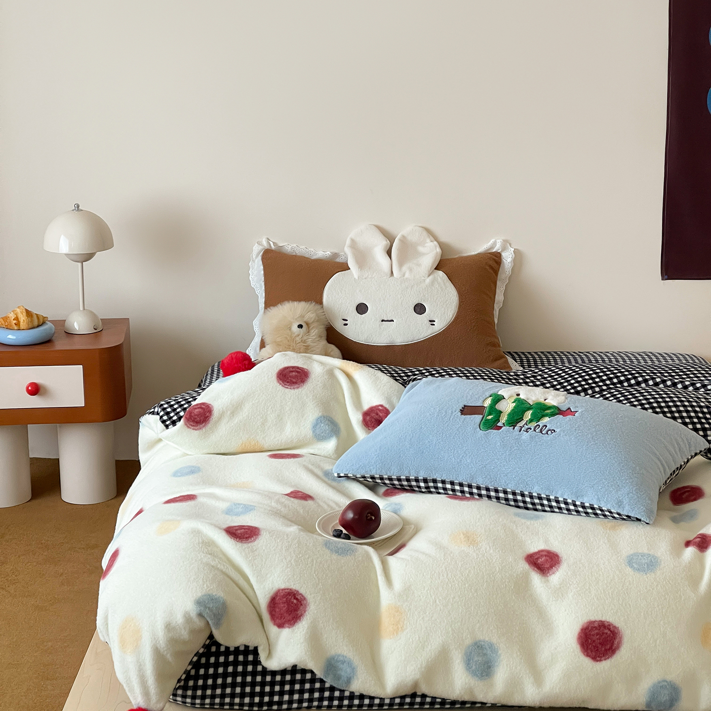 法式秋冬少女心羊羔绒牛奶绒四件套加厚保暖卡通刺绣被套床笠床品