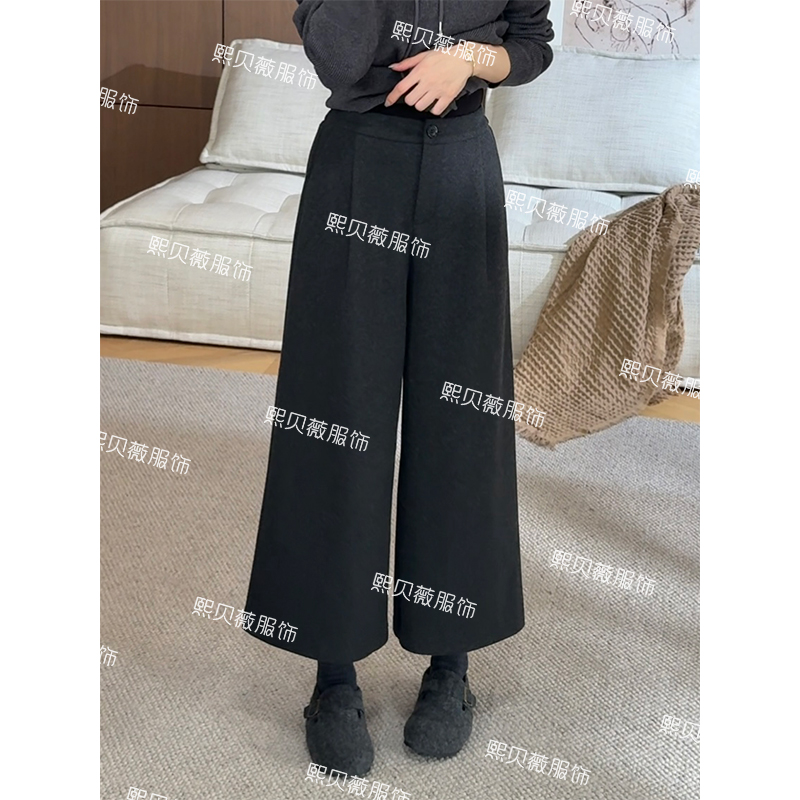 熙贝薇6 秋冬新款绵羊毛极简松弛风毛呢八分显瘦阔腿裤 G5513