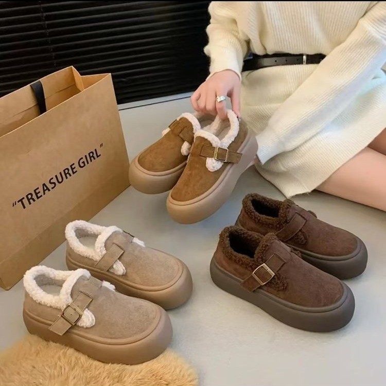 2025冬季新款棉鞋休闲风日常休闲雪地靴勃肯鞋棉鞋纯色冬季毛毛鞋