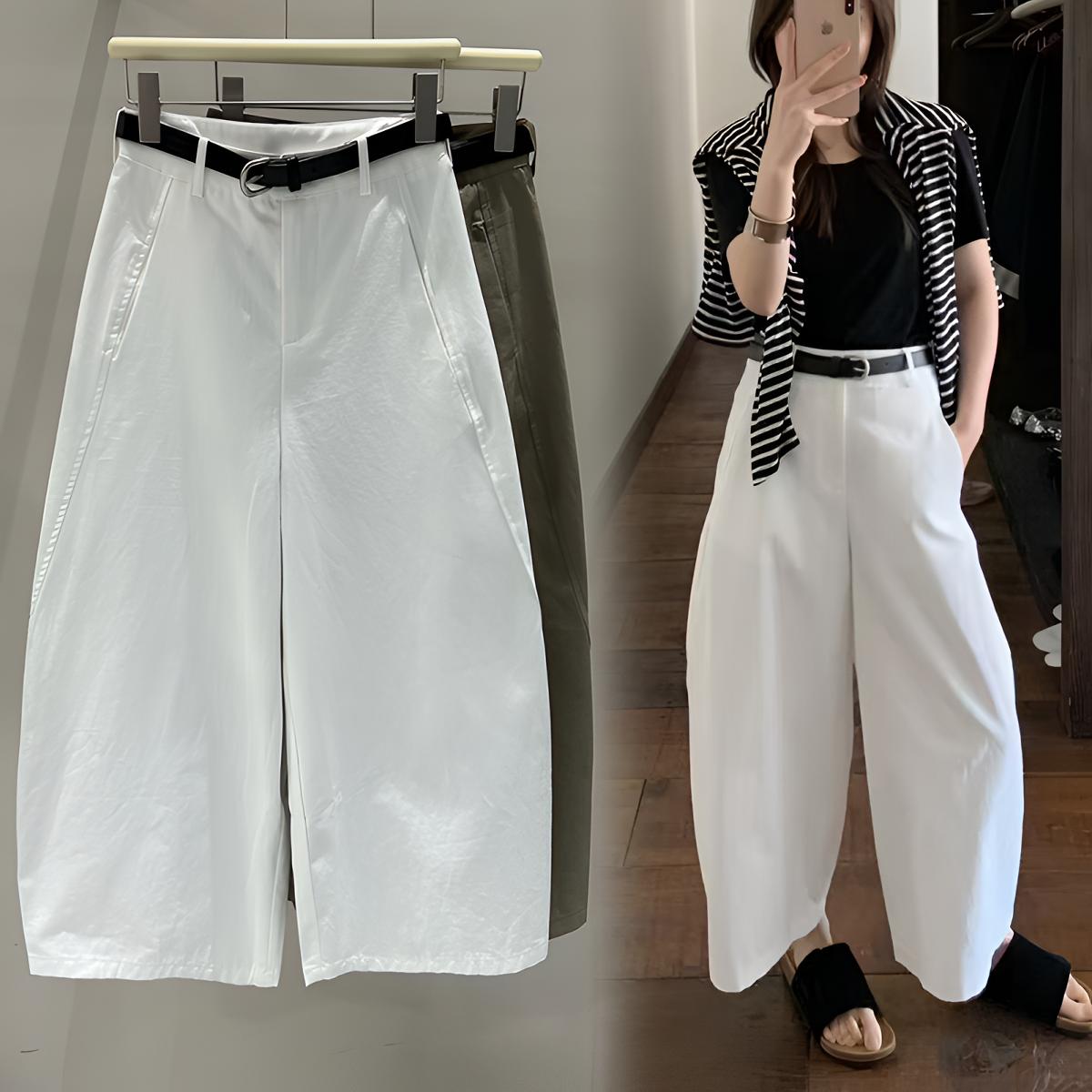 【纯棉】早秋新款韩版九分阔腿弯刀裤女高腰简约镰刀气球裤休闲裤子