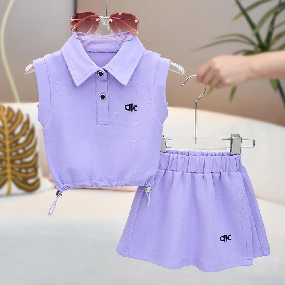 女童背心套装夏季新款儿童POLO领无袖T恤薄款休闲时尚短裤两件套