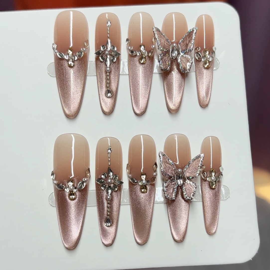 015闪亮显白高级感猫眼纯手工穿戴甲彰显气质