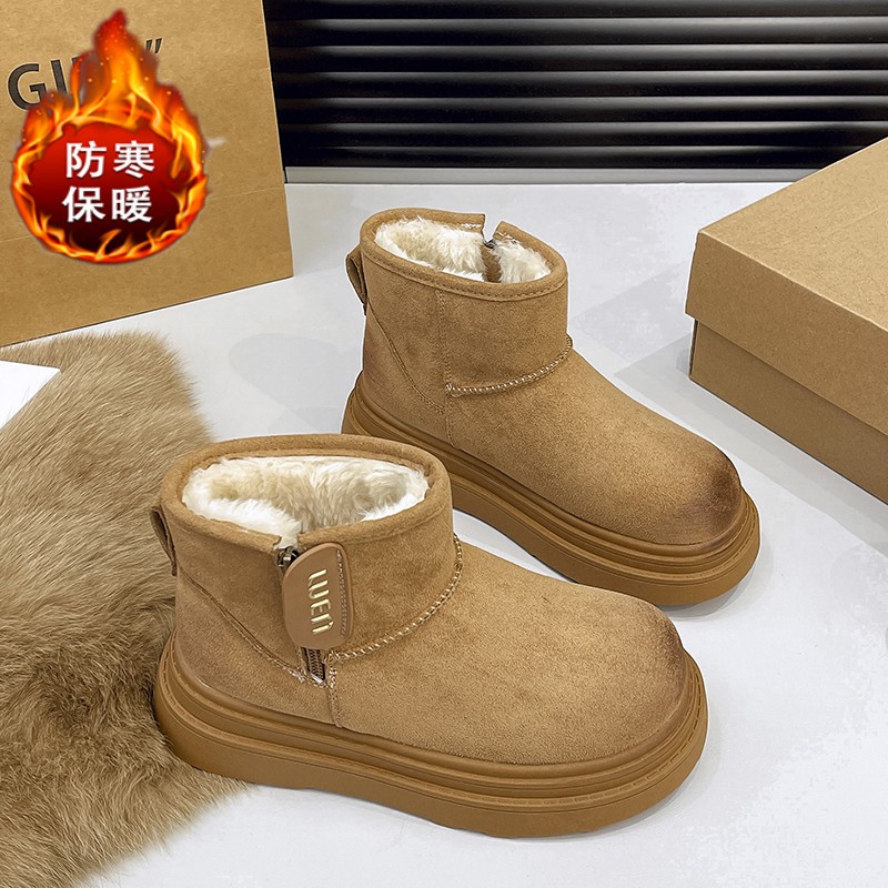 爆款雪地靴女2025冬季新款加绒加厚保暖棉鞋厚底皮面一体雪地棉靴