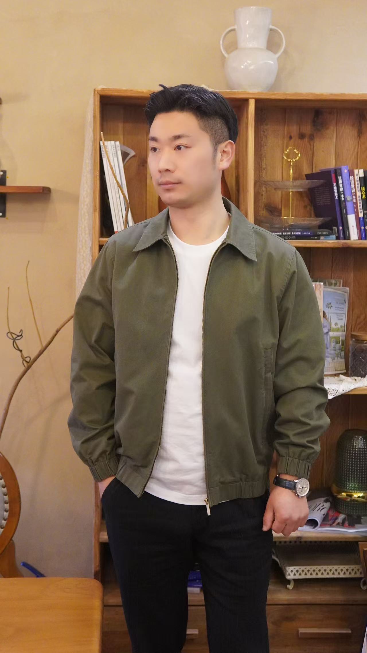 秋季新款男士复古老钱风行政夹克100%全棉舒适休闲男外套纯棉简约