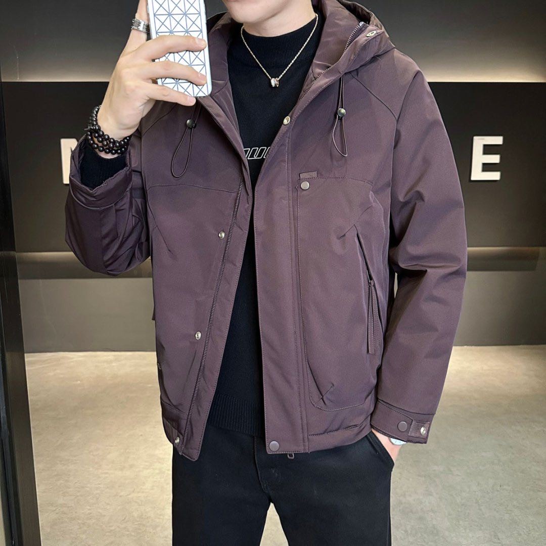 【免烫连帽加棉冲锋衣】秋季新款防风保暖加厚时尚百搭棉服外套男士