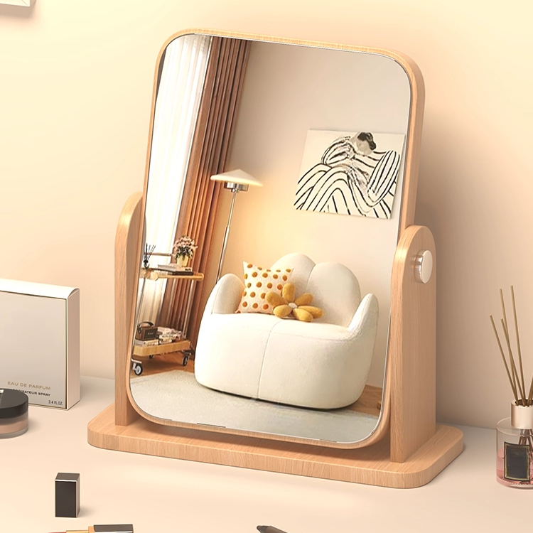 镜子化妆镜台式桌面木质旋转镜学生宿舍卧室家用梳妆台梳妆镜kh