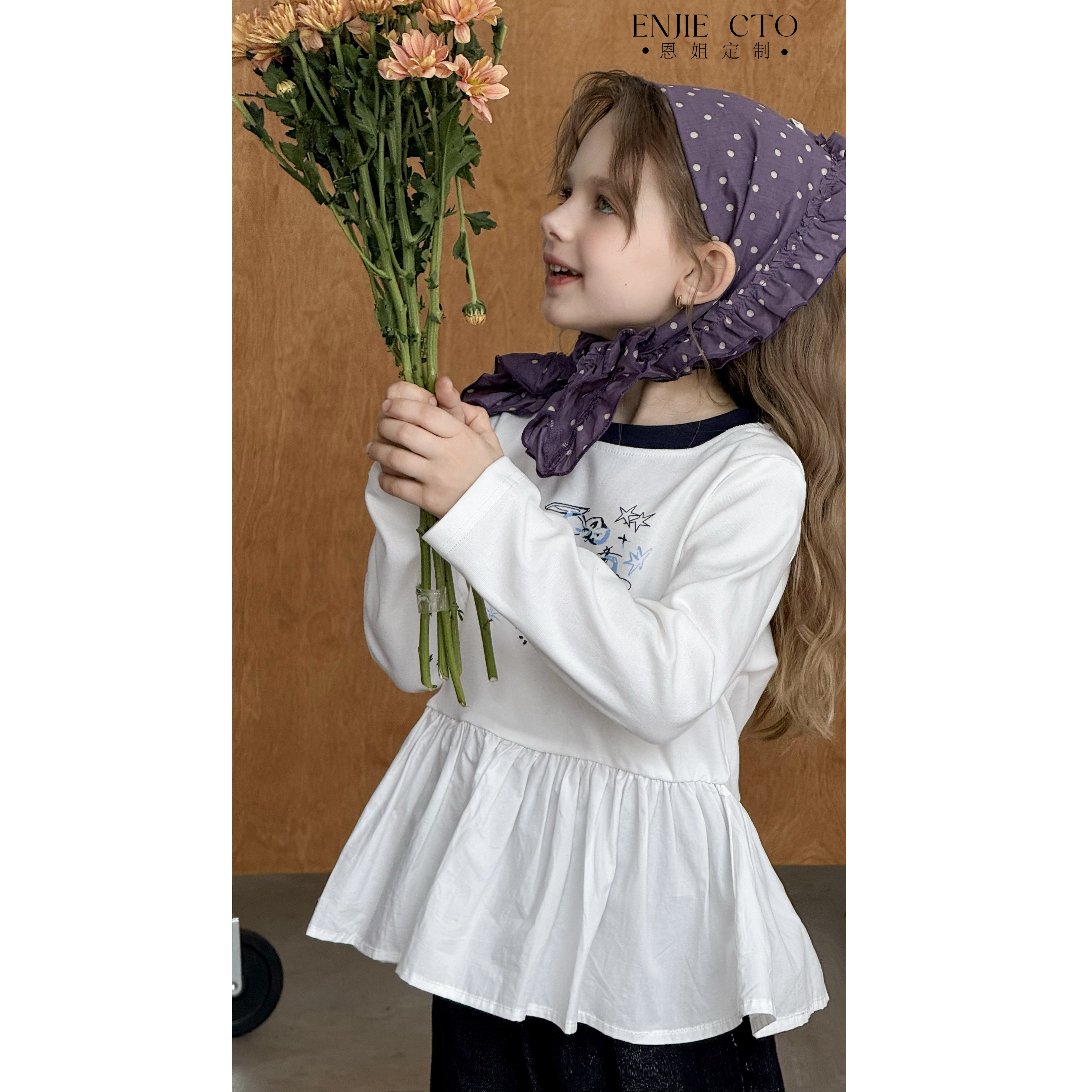 【氧气甜心】2025秋季新款女童卡通印花长袖T恤娃娃裙ENCK1337