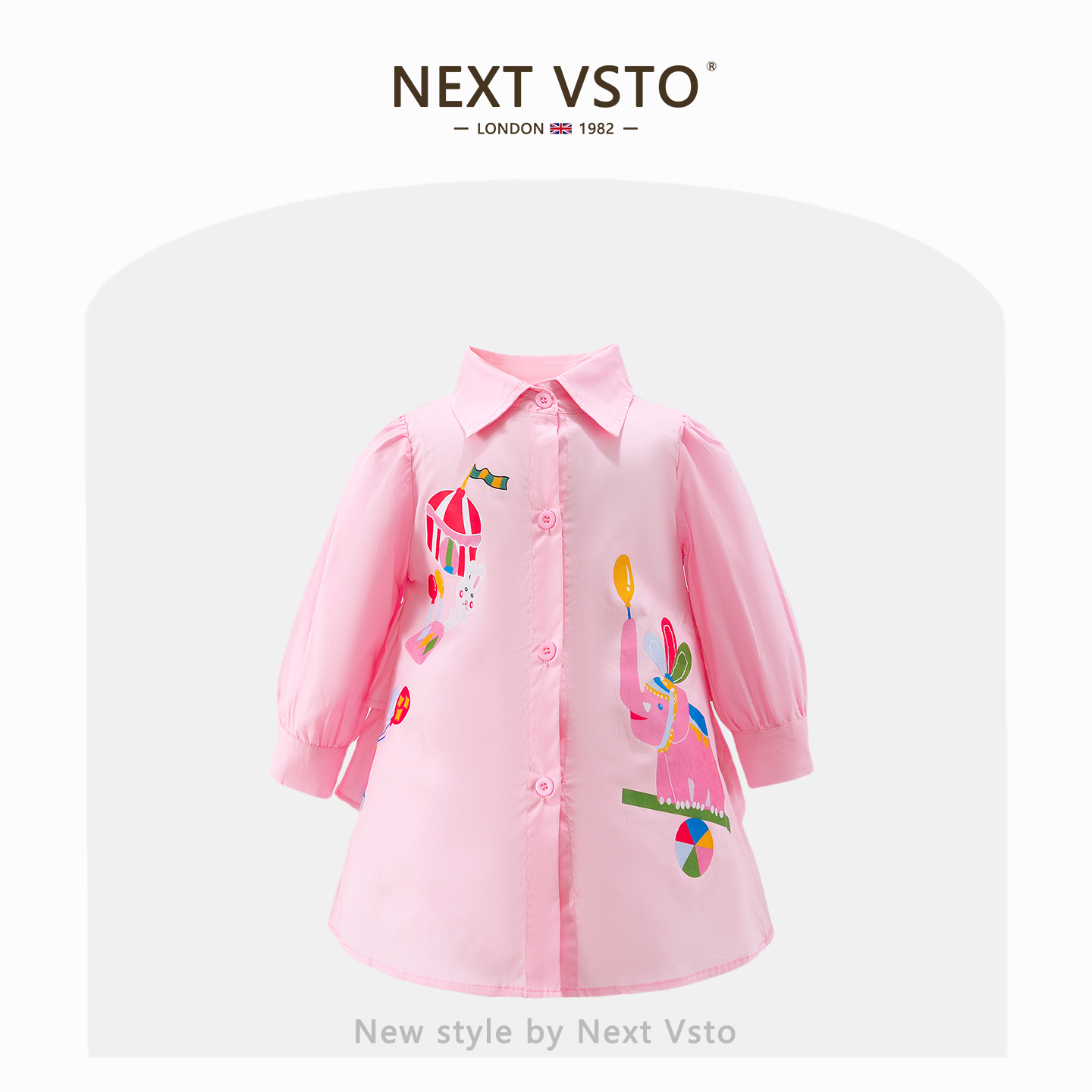 英国NEXT VSTO女童连衣裙春秋新款洋气女宝宝纯棉蝴蝶结衬衫裙子