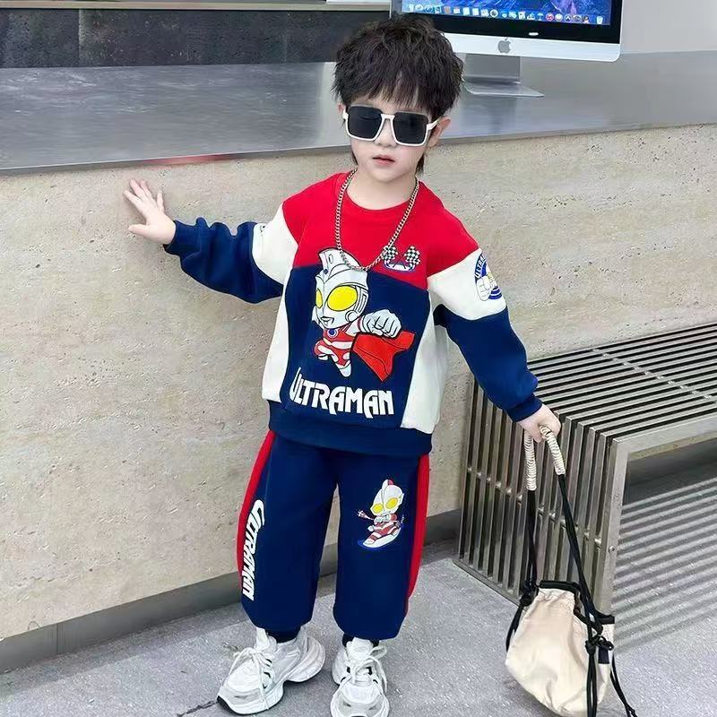 2025新款红色奥特曼童装套装衣服春秋儿童洋气秋季宝宝卫衣两件套