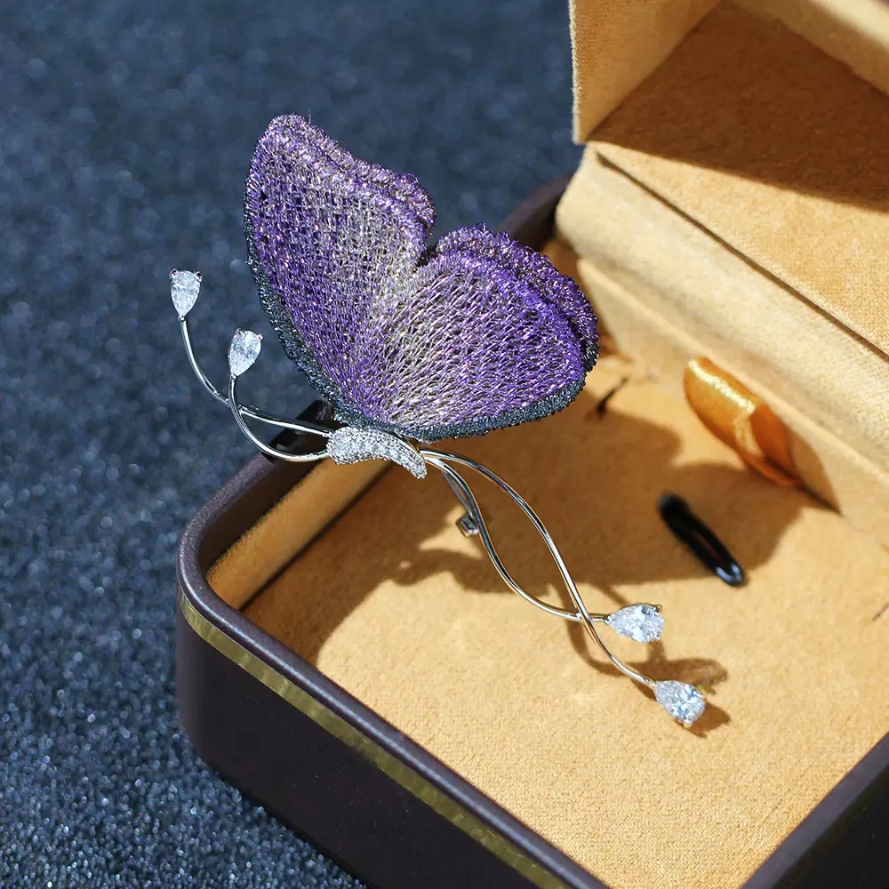 铜合金胸针 国风优雅【布艺蝴蝶】高档胸针 服装百搭胸花