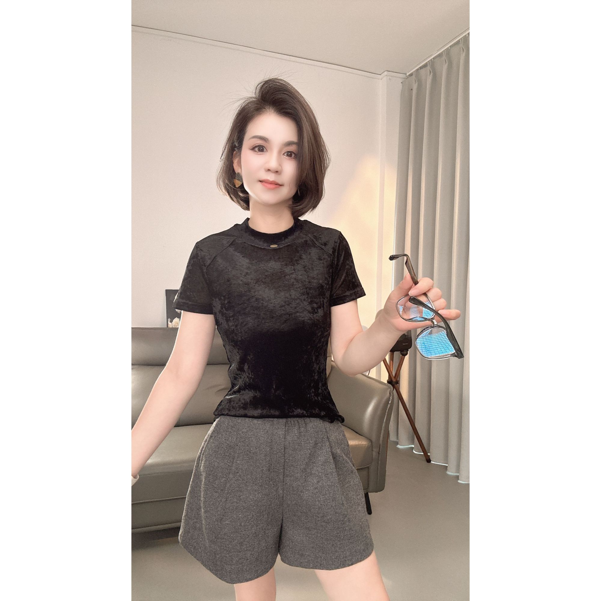 T恤冰花绒气质休闲柔软时尚短袖显瘦欧若风【885】