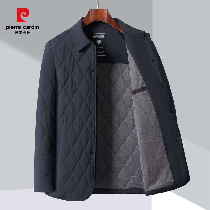皮尔卡丹秋冬季桑蚕丝棉衣商务棉袄翻领保暖棉服夹克男士休闲外套