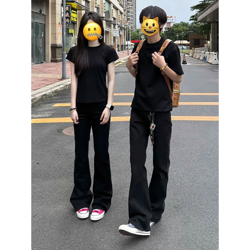 纯黑色弹力软牛仔裤男款美式显瘦修身微喇裤子cleanfit直筒弯刀裤