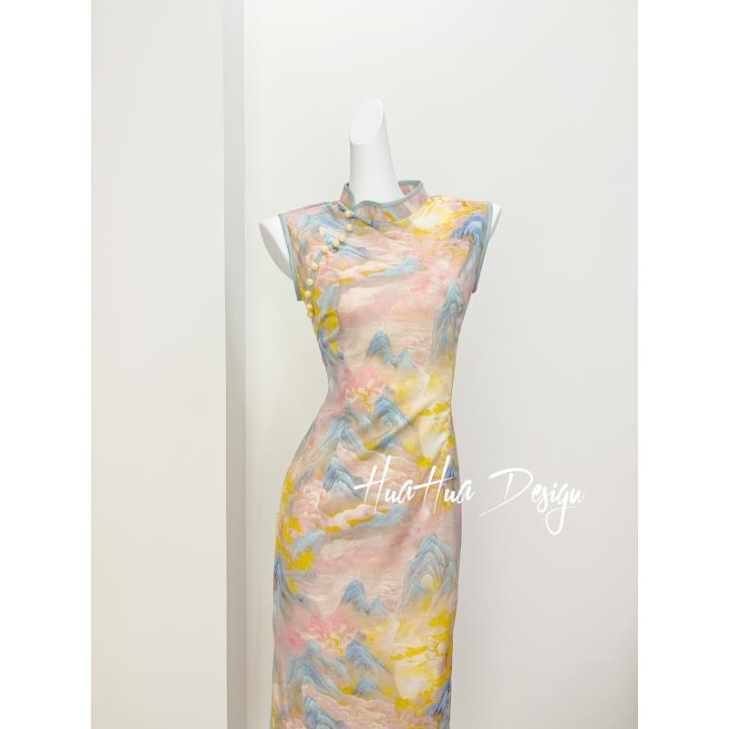 【千里江山】2025年新款复古中国风气质送考旗袍修身双层衣长120