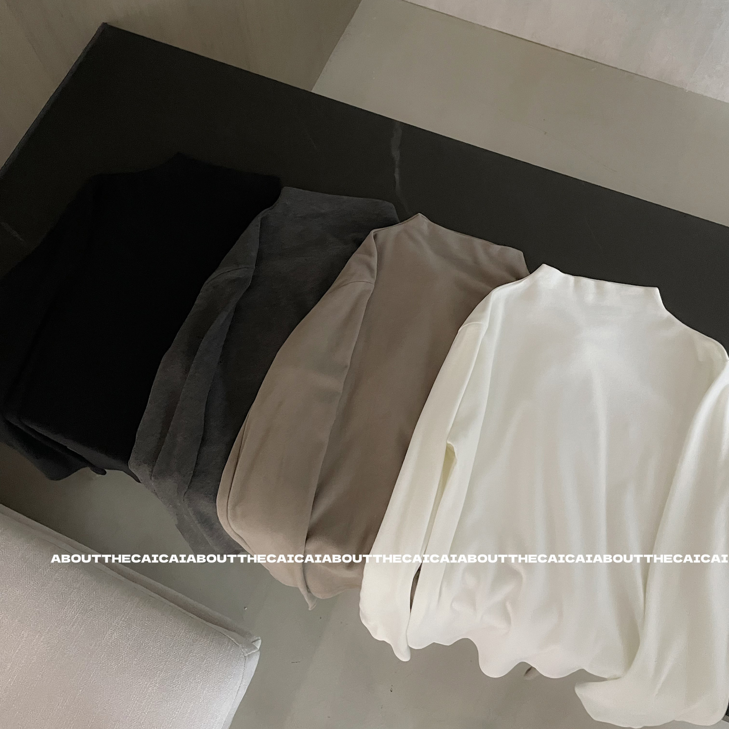 CAICAI冬季双面绒中领打底衫女简约内搭叠穿保暖长袖T恤6207