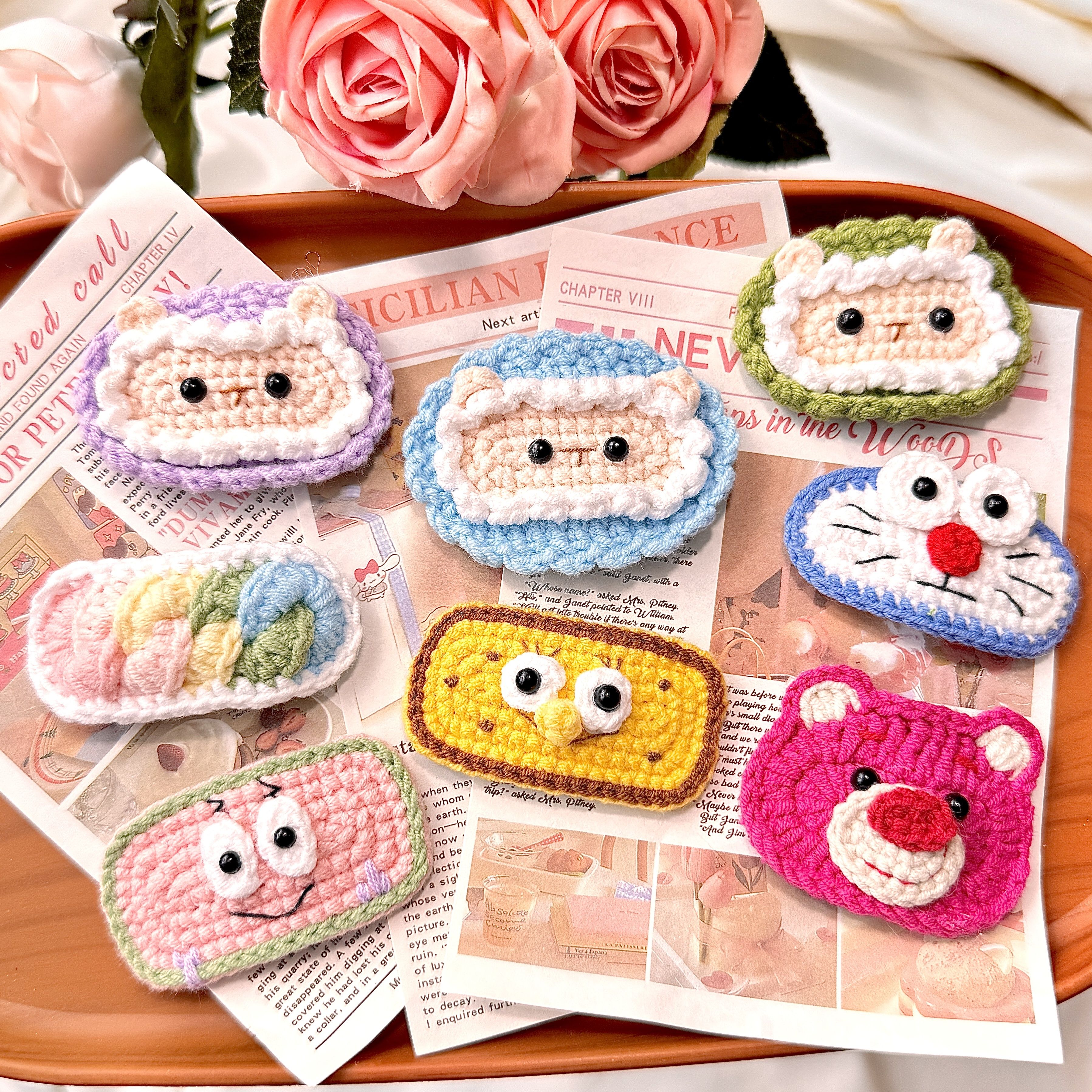 【文创好物成品】萌四卡通夹发夹非遗手工毛线钩织