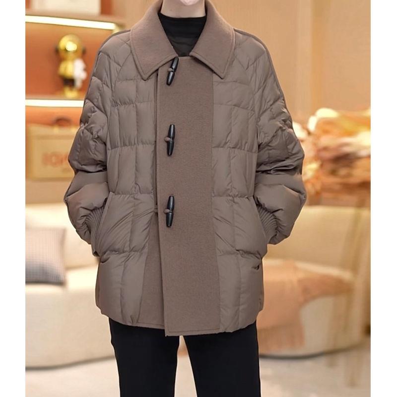 高质量妈妈高档呢料拼接羽服大码遮肉防寒保暖衣外套2025冬