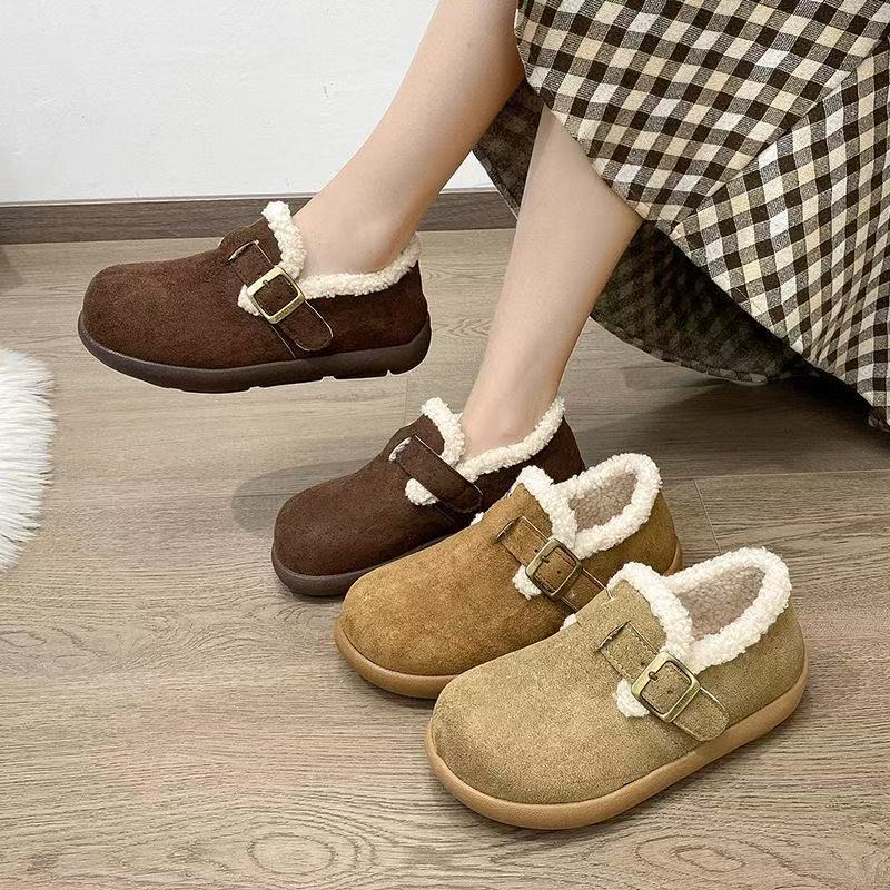 2025年冬季新款勃肯鞋女豆豆鞋平底毛毛鞋孕妇鞋棉鞋加绒保暖女鞋